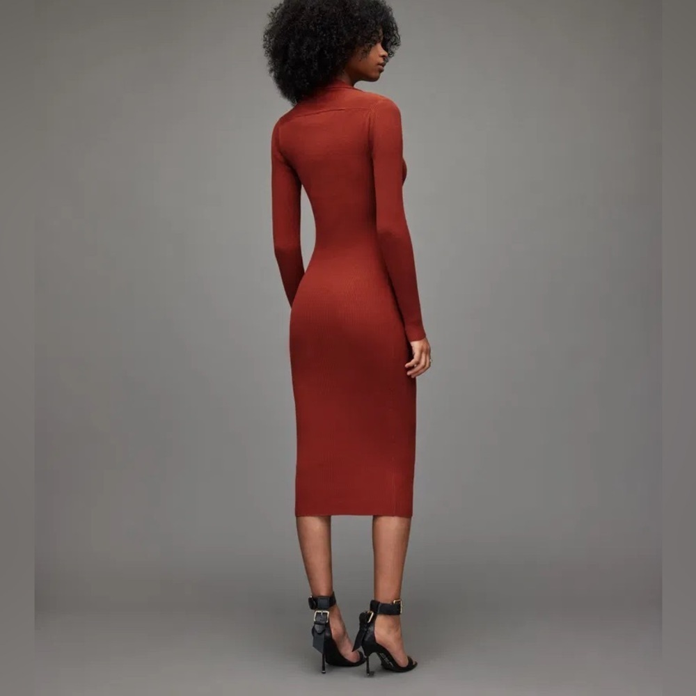ALLSAINTS Rea Ribbed Midi Dress - Picture 2 of 13